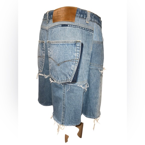 NWOT Ksenia Schnaider Shorts Womens Fringed Blue Denim High Waisted Size XL - Picture 8 of 15